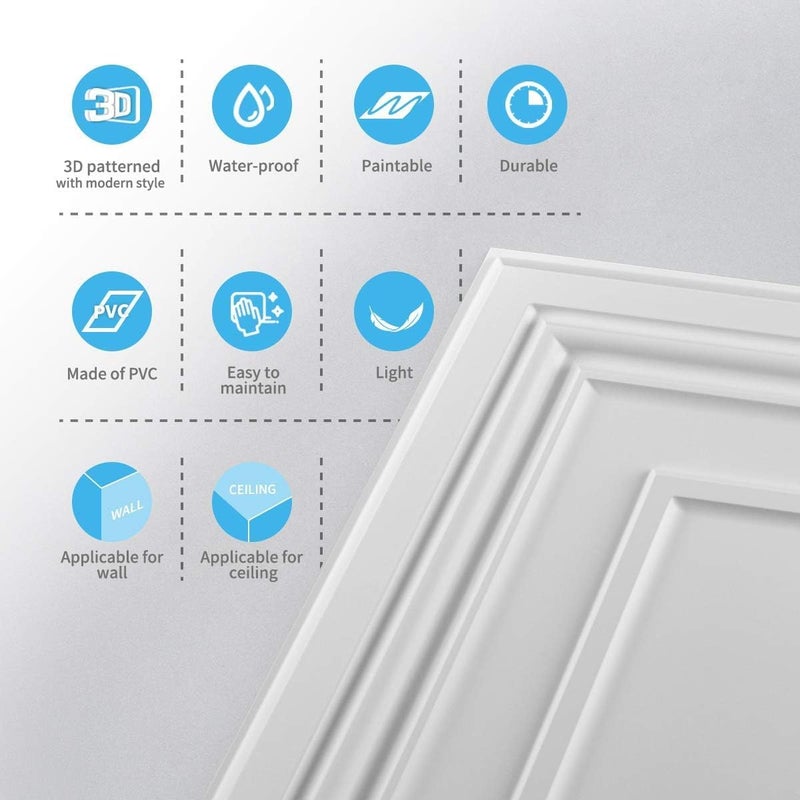 Art3d بلاط سقف معلق 24x24 بوصة (12 عبوة، 48 قدم مربع) – بلاط سقف PVC لاصق 2x2 قدم، لوحات سقف زخرفية للمطبخ، غرفة المعيشة، المكتب والمنزل، أبيض - Image 5